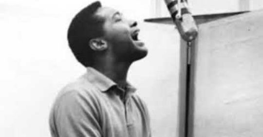 Black and white picture of Sam Cooke singing