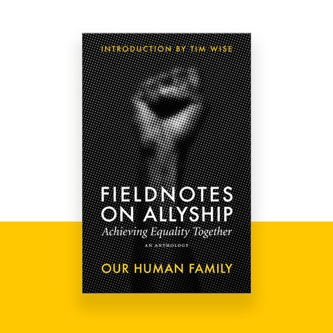 book cover. An upraised fist of rebellion. Title "Fieldnotes on Allyship" is typeset underneath the fist.